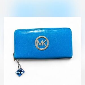 Sparkly blue MK Fulton zip around wallet